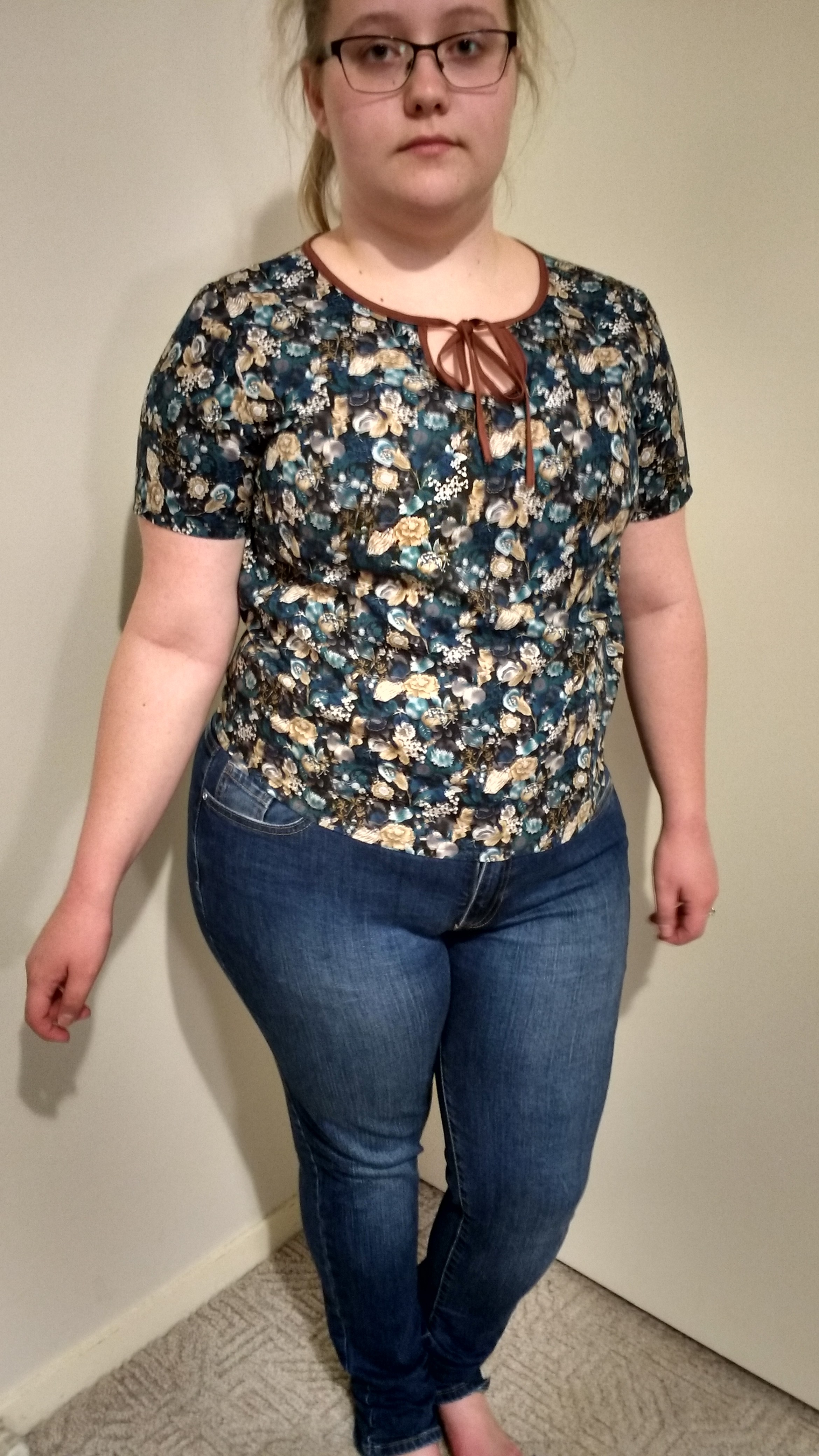 Simple Sew Tania Top in Blue and Brown Floral